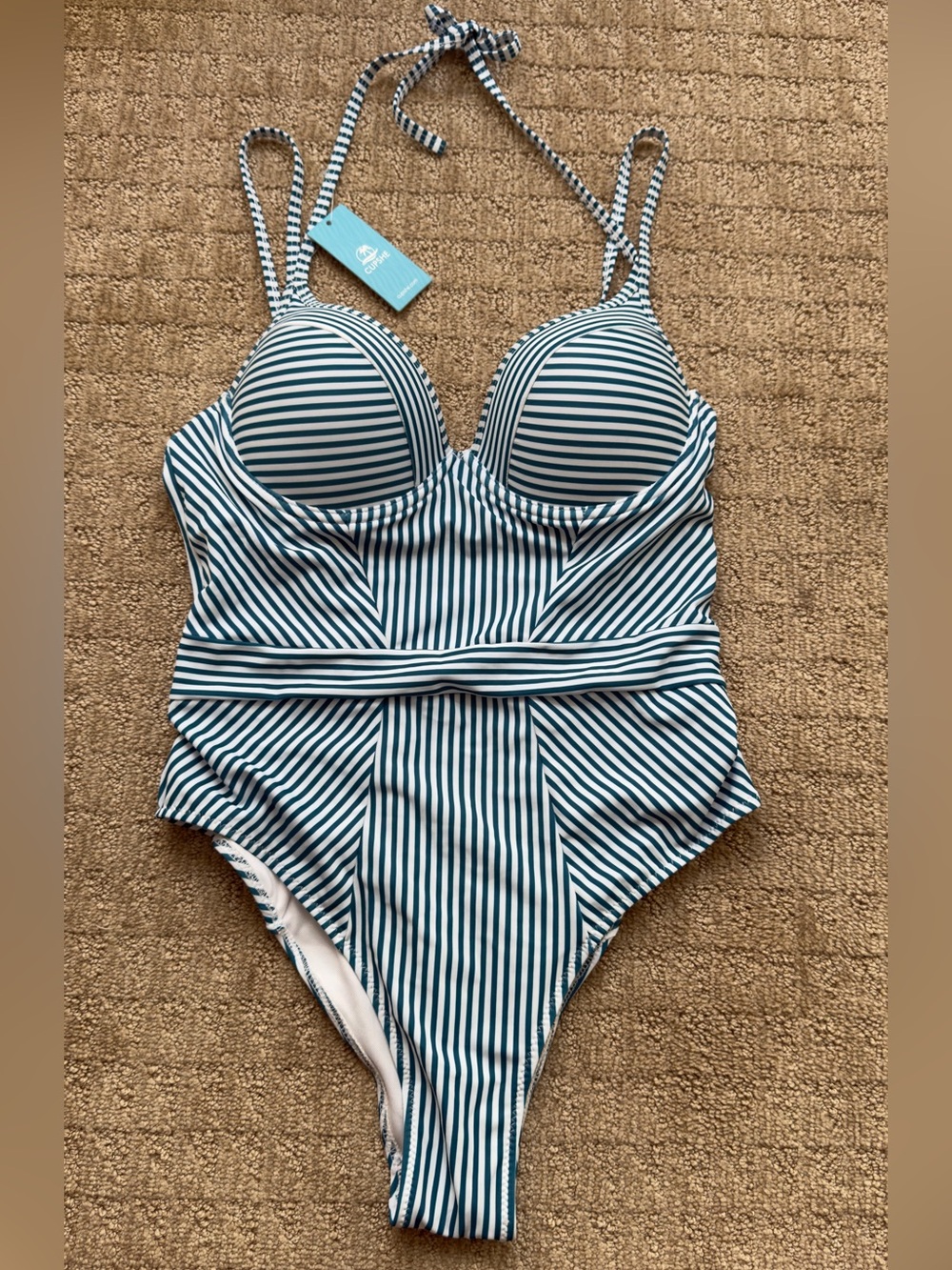 CUPSHE Striped One-Piece Swimsuit - Green/White